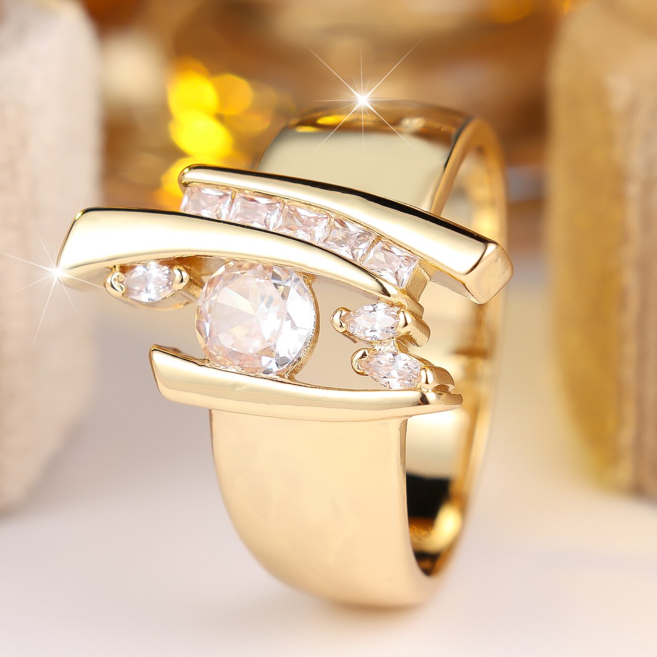 Women's Geometric Irregular Synthetic Zirconia Sparkling Ring